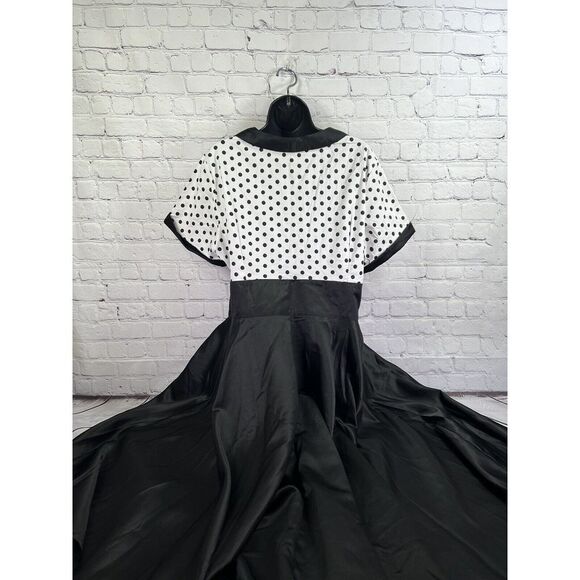 Mocha 50's retro style black white polka dot rockabilly vixen dress size 5XL - Picture 3 of 8
